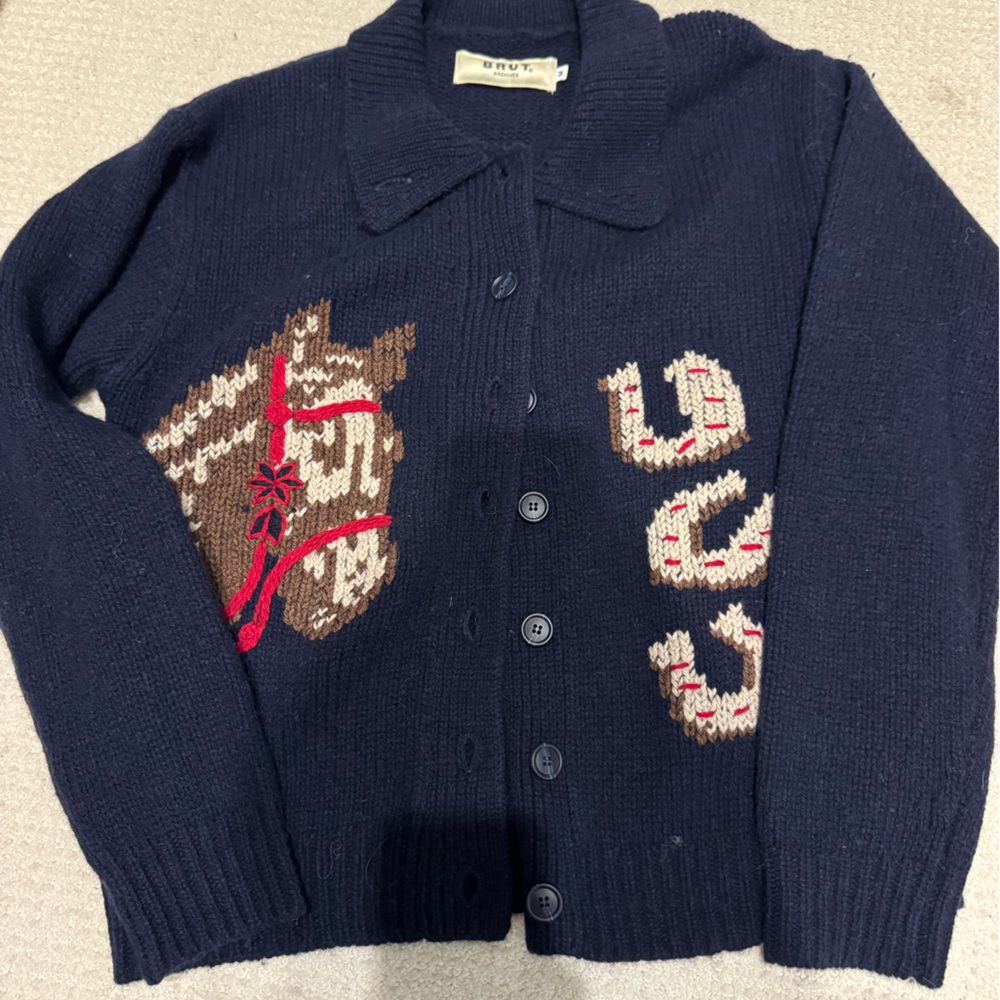 Brut Archives women’s Navy Blue Cardigan with Horse Design